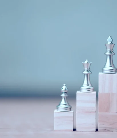 golden king chess at winner position on wooden cube of the chess game